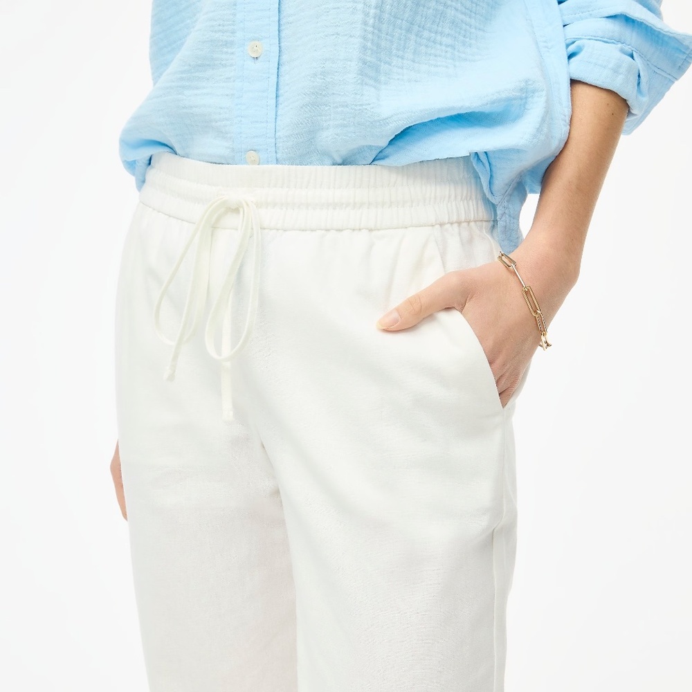 NWT J. Crew Factory White Linen Blend Drawstring Pants Sz 8 - Picture 3 of 16